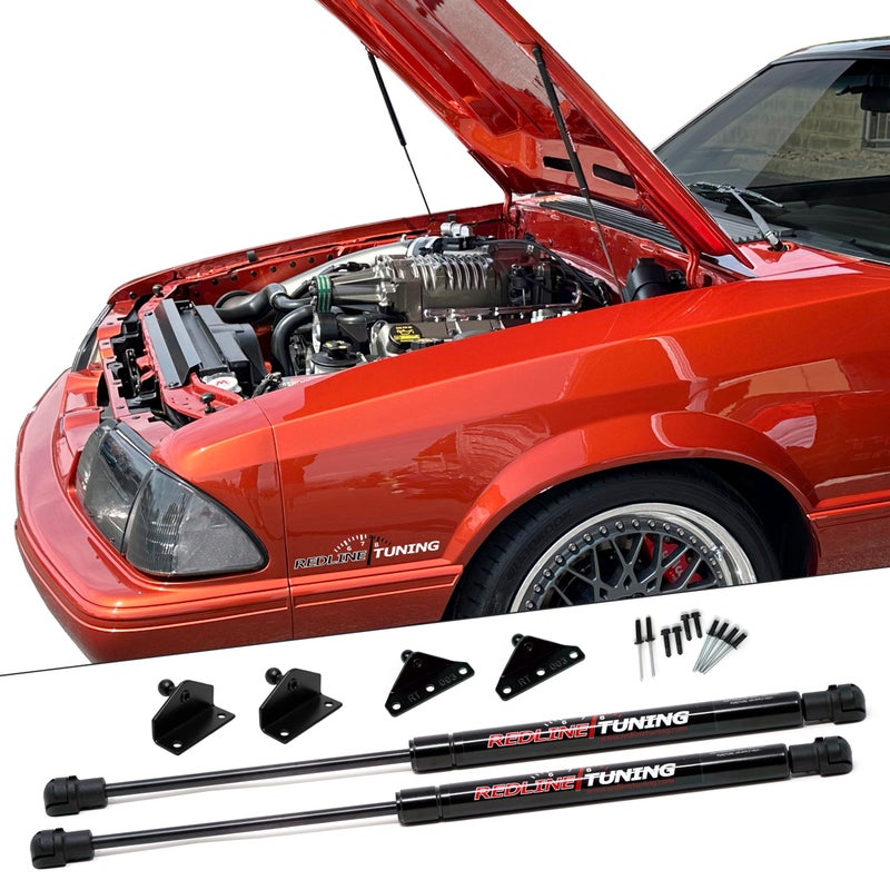 Redline Tuning 21-11012-02 Hood QuickLIFT-Plus System Compatible with Ford Mustang and Mercury Capri 1979-1998 (All Black Components) - Image 1